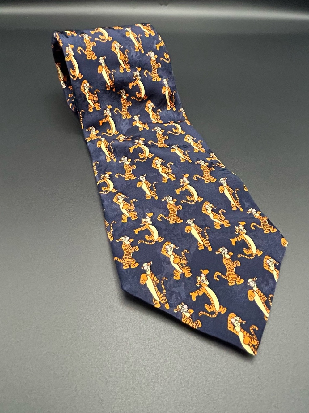 Disney Navy Tie with Orange Tigger Motif Made In Italy